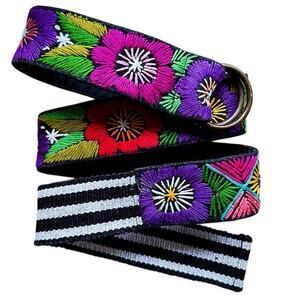 42" Hand-Embroidered Andean-Style Multicolor Floral Cusco Belt with O-Ring
